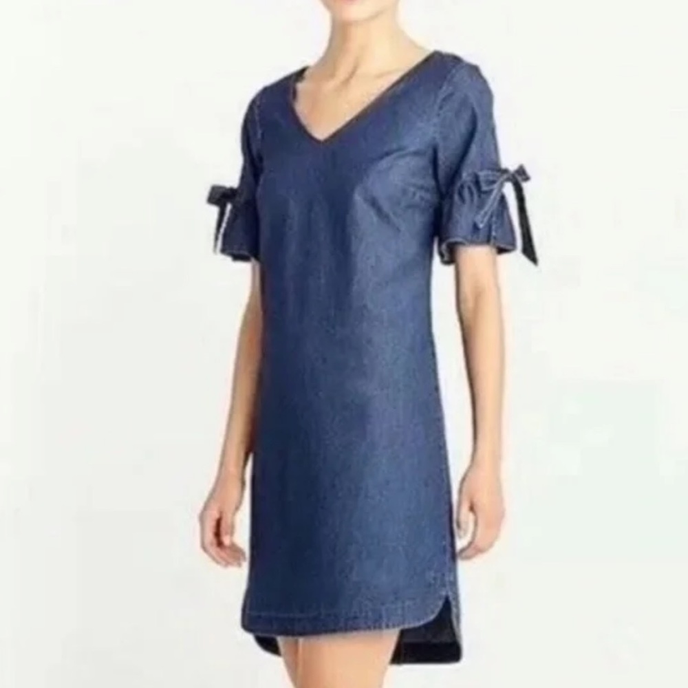 J Crew Denim Chambray Bow Tie Sleeve Dress